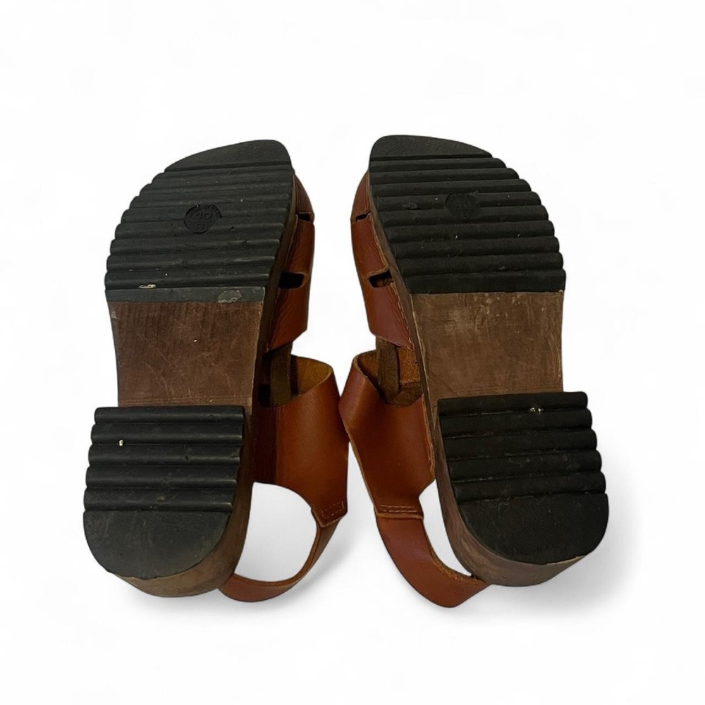 Vintage 70s wooden leather buckle clogs Maine Wood size 9 - Picture 4 of 4